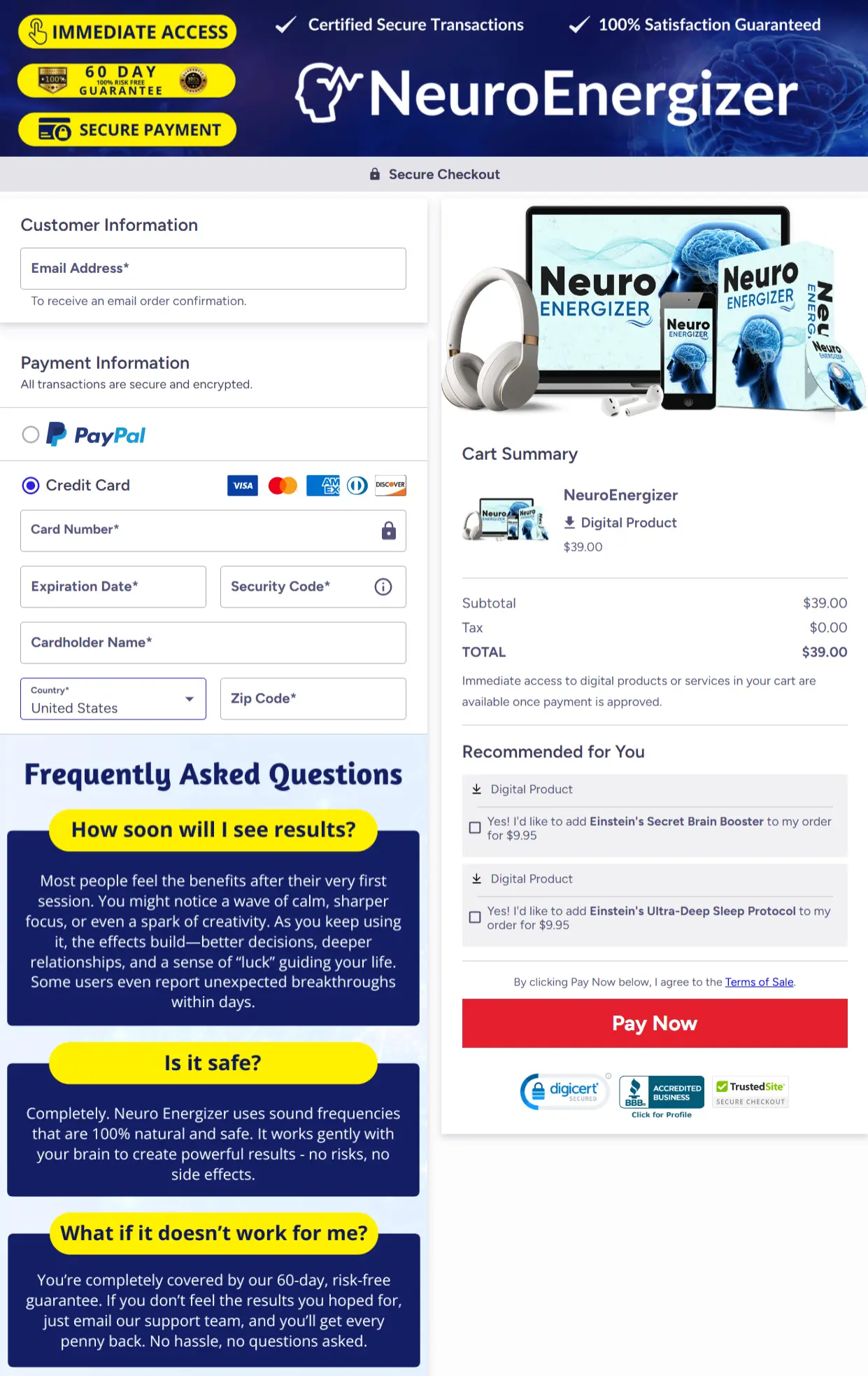 Neuro Energizer Checkout Page